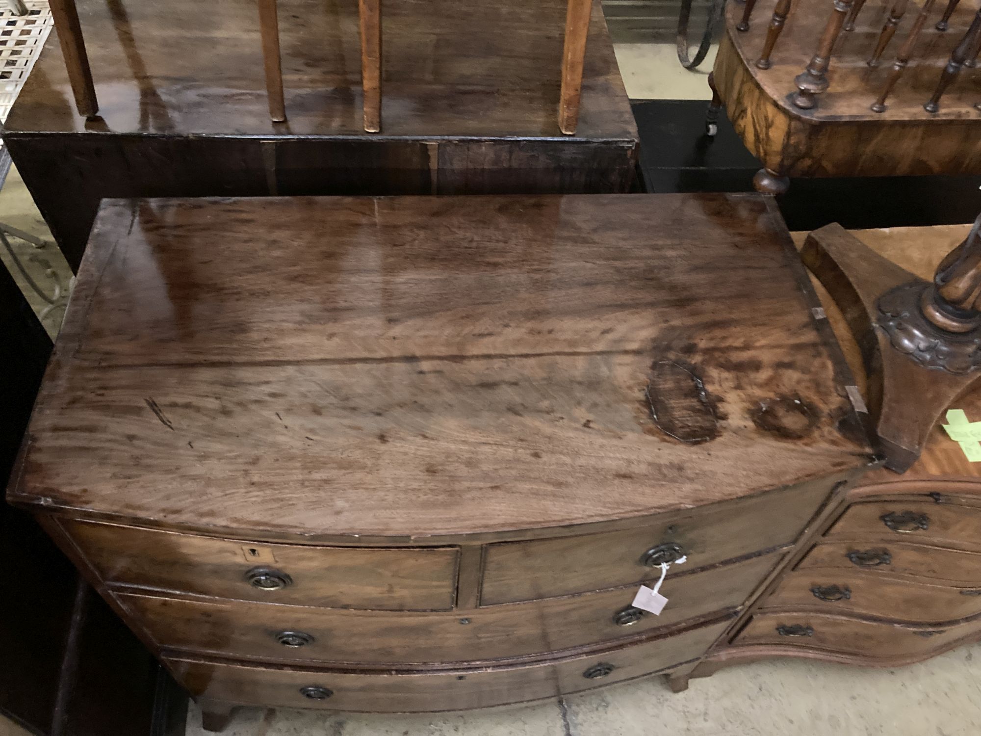 A Regency mahogany bowfront chest, width 90cm, depth 49cm, height 88cm